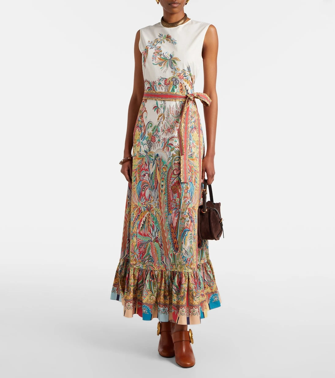 Etro - فستان ماكسي قطني مطبوع بحزام