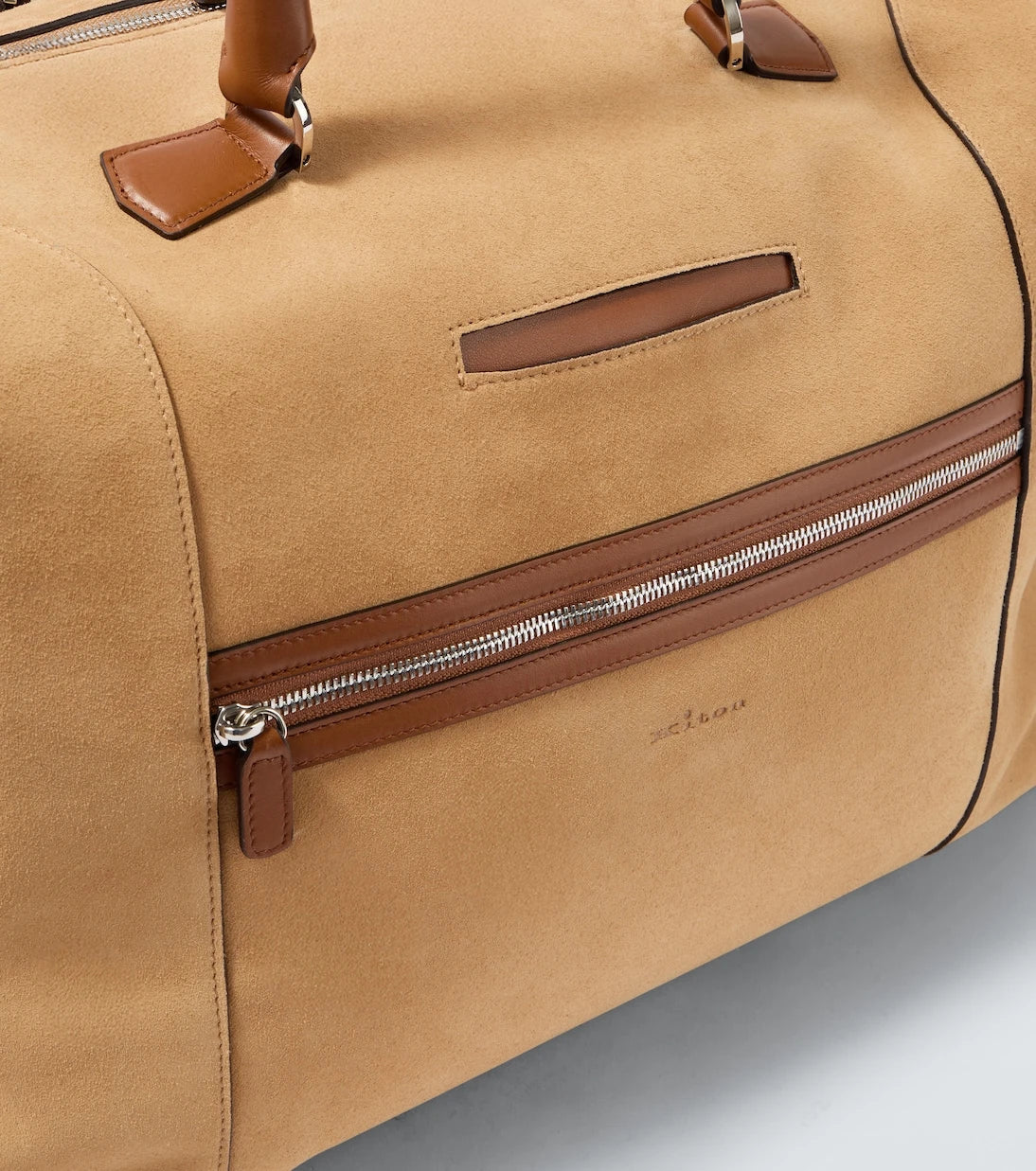 Kiton - Leather-trimmed suede duffel bag