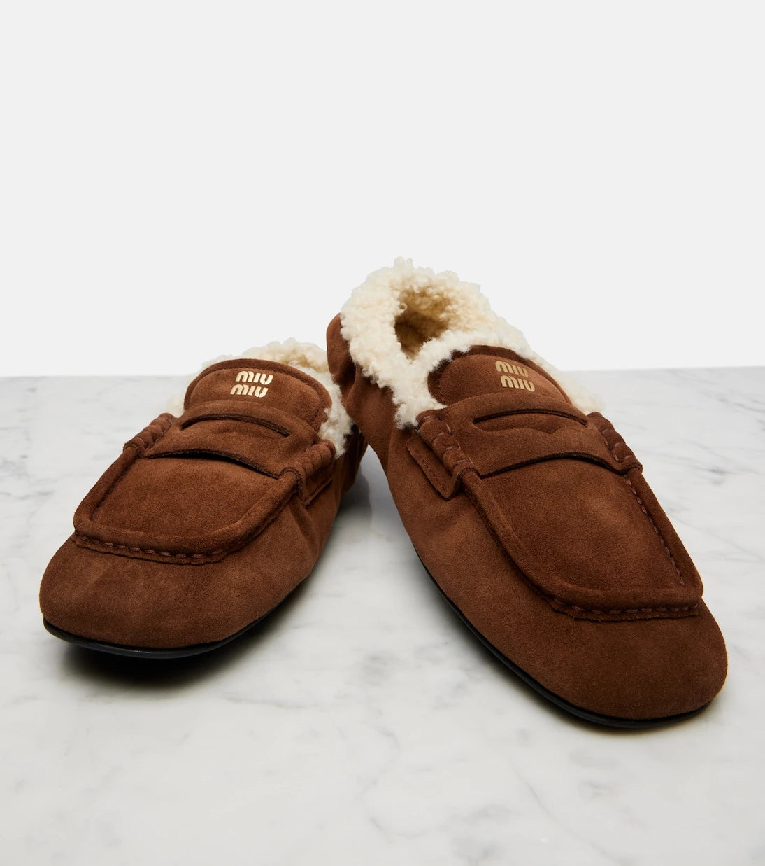 Miu Miu - Ruches shearling-lined suede penny loafers