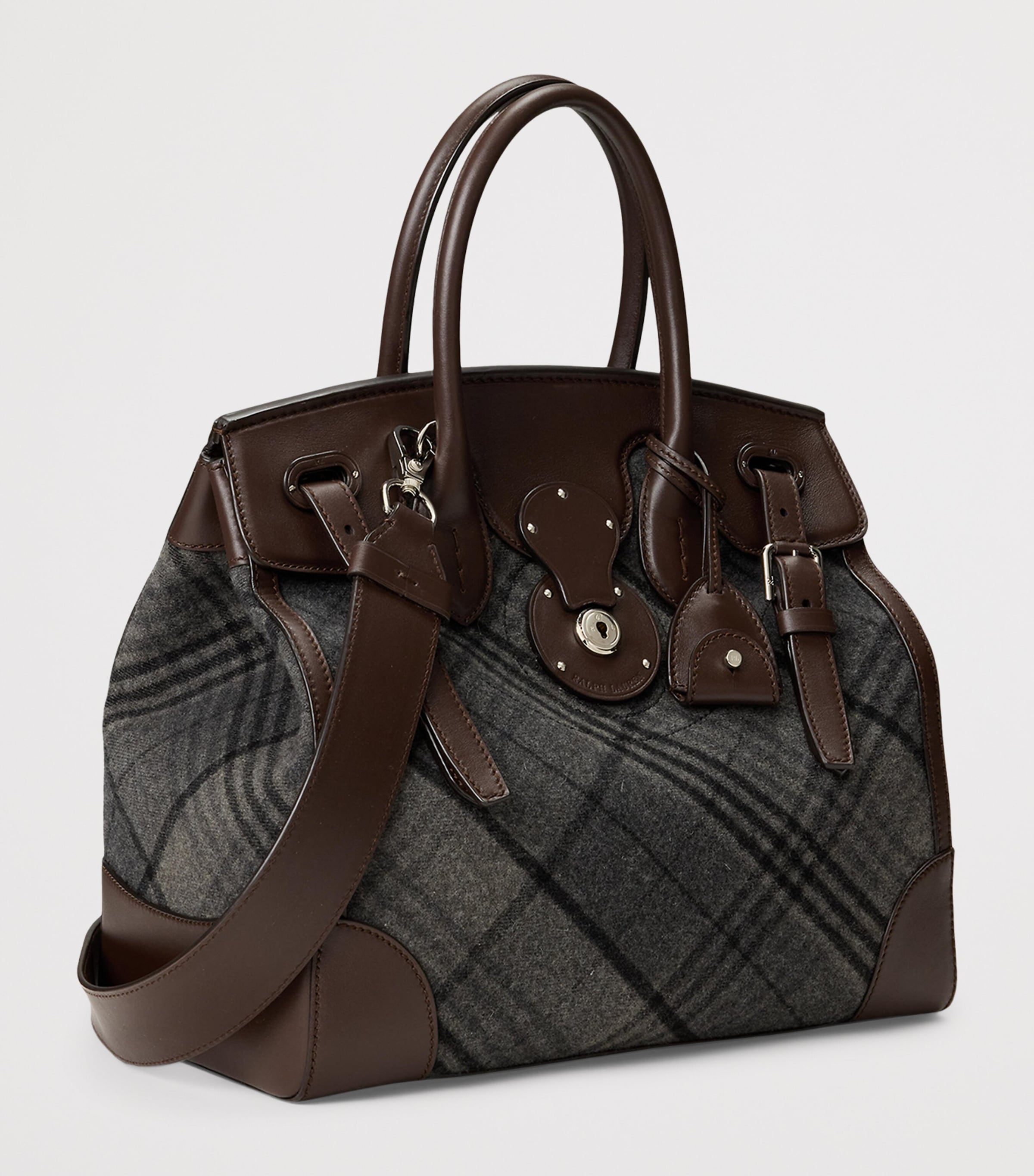 Ralph Lauren Collection Grey Wool-Leather Soft Ricky 33 Top-Handle Bag