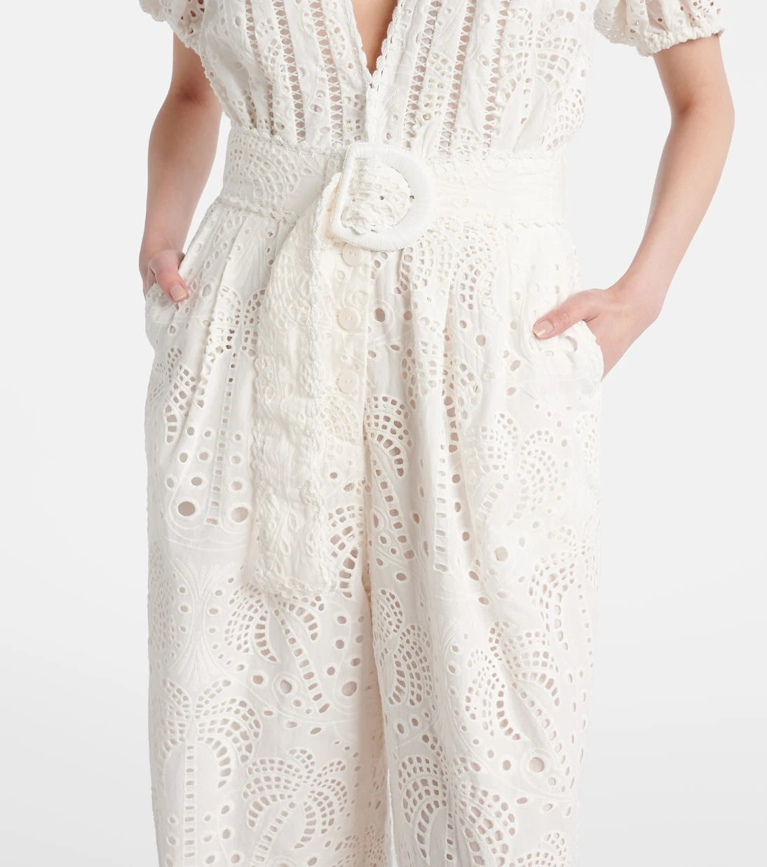 Farm Rio - Broderie anglaise cotton jumpsuit