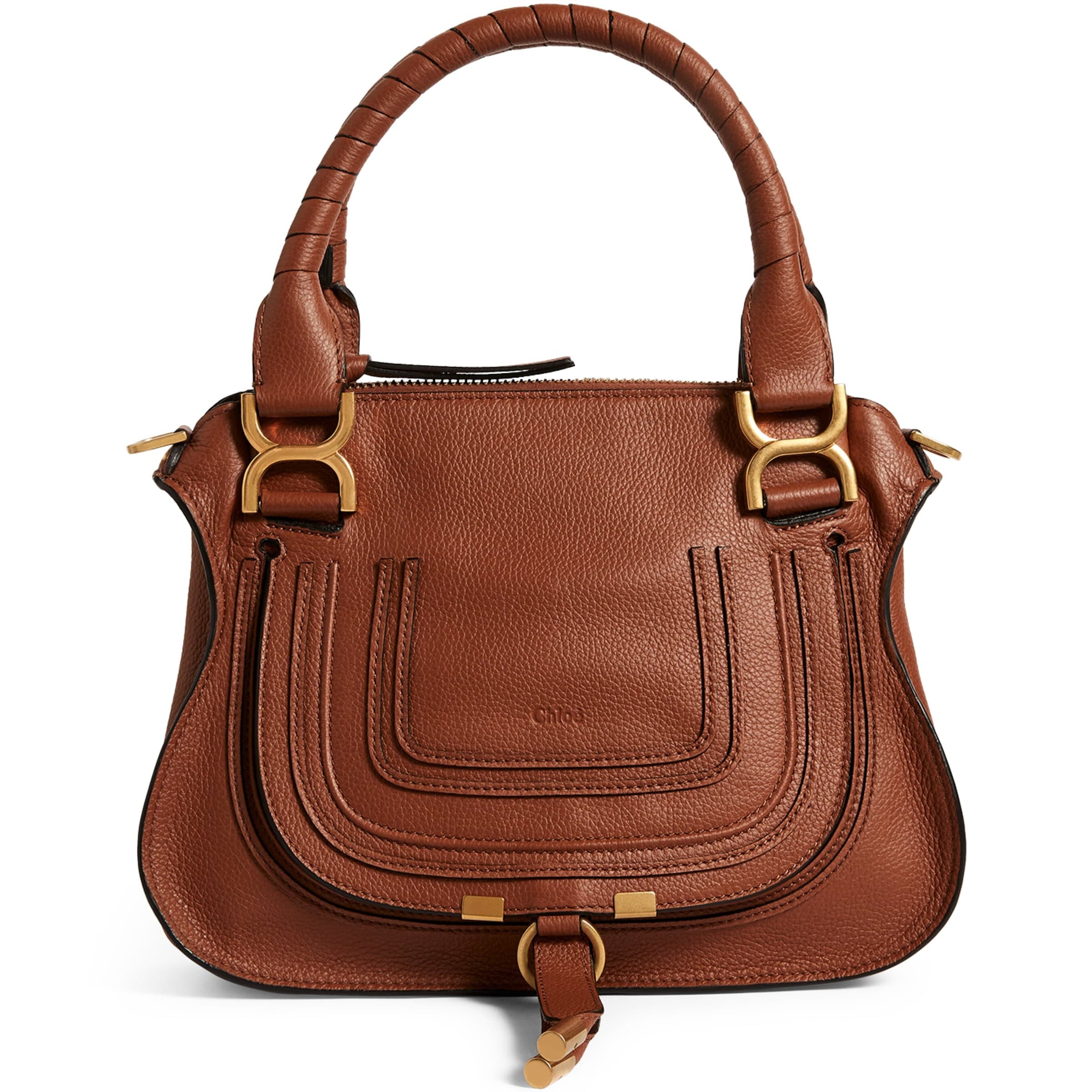 Brown Small Leather Marcie Top-Handle Bag