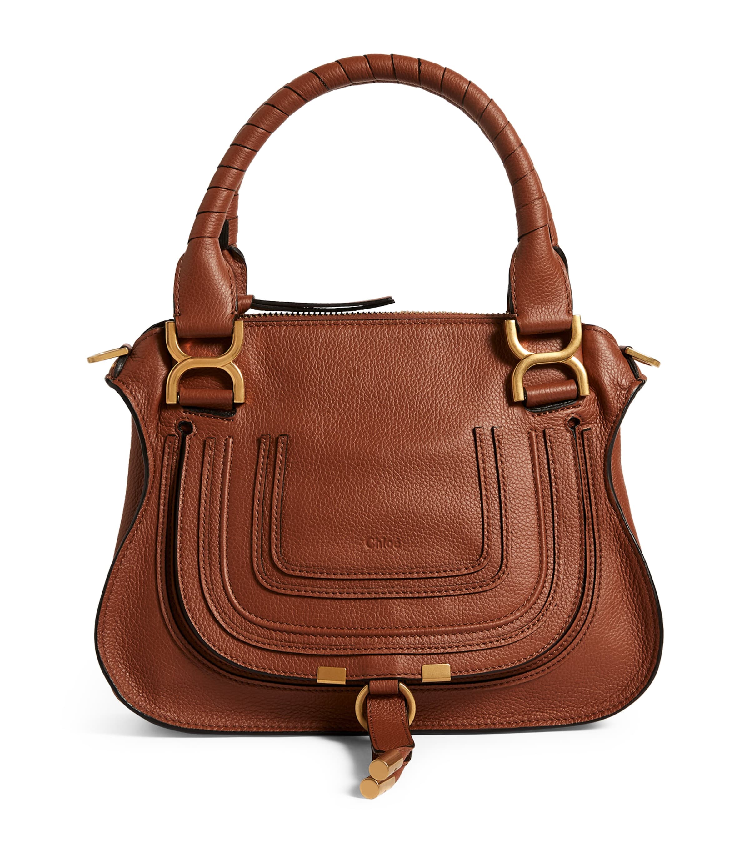 Brown Small Leather Marcie Top-Handle Bag