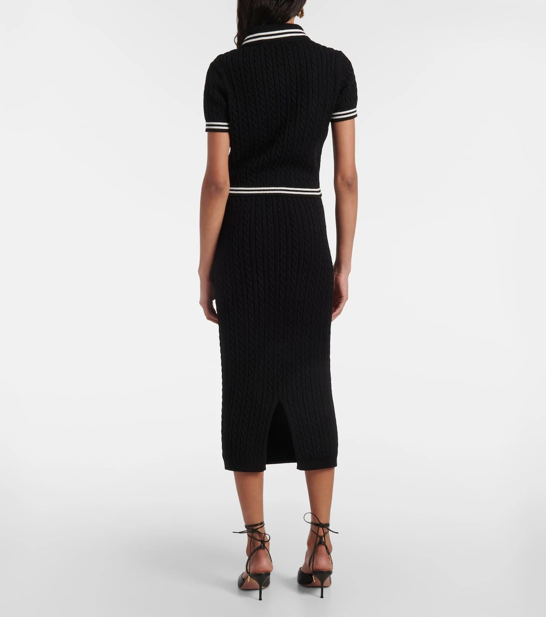 Alessandra Rich - Cable-knit cropped cotton polo shirt