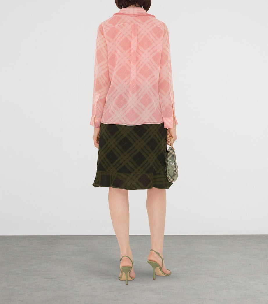 Green Silk Check Wrap Skirt