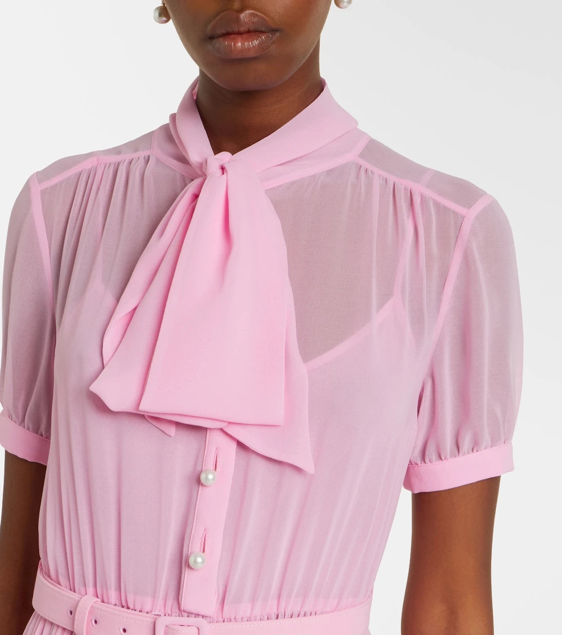 Self-Portrait - Belted tie-neck georgette midi dress