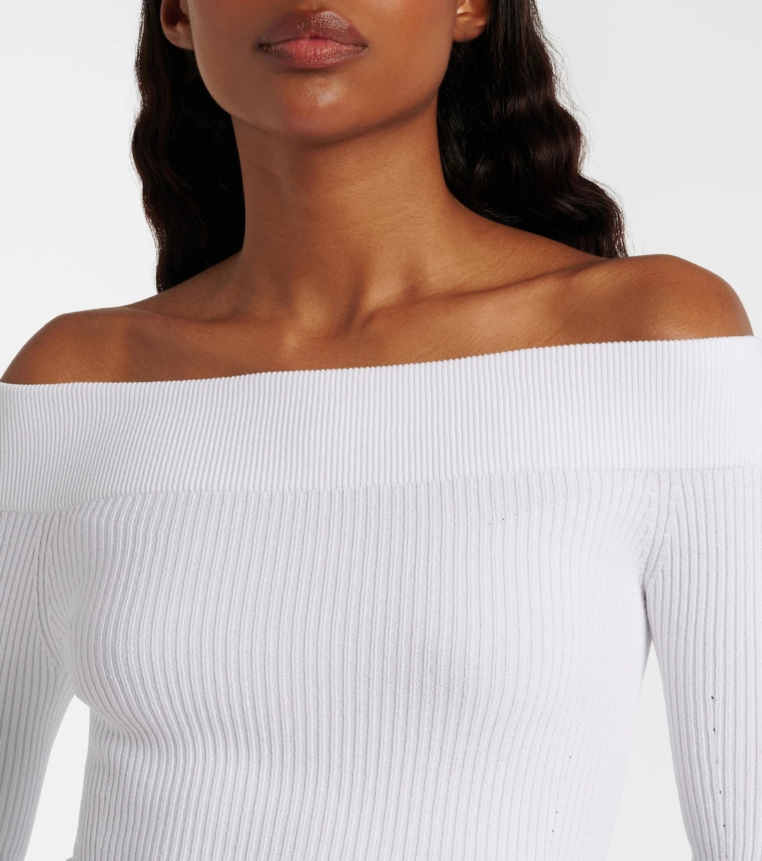 Alaïa - Ribbed-knit off-shoulder bodysuit