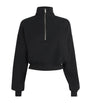 ÉTERNE Black Cropped Cotton-Blend Half-Zip Sweatshirt