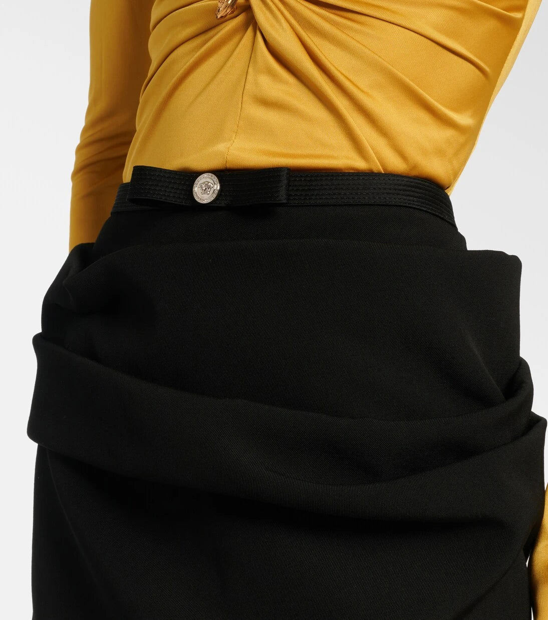 Versace - Drapeli saf yün gabardin mini etek
