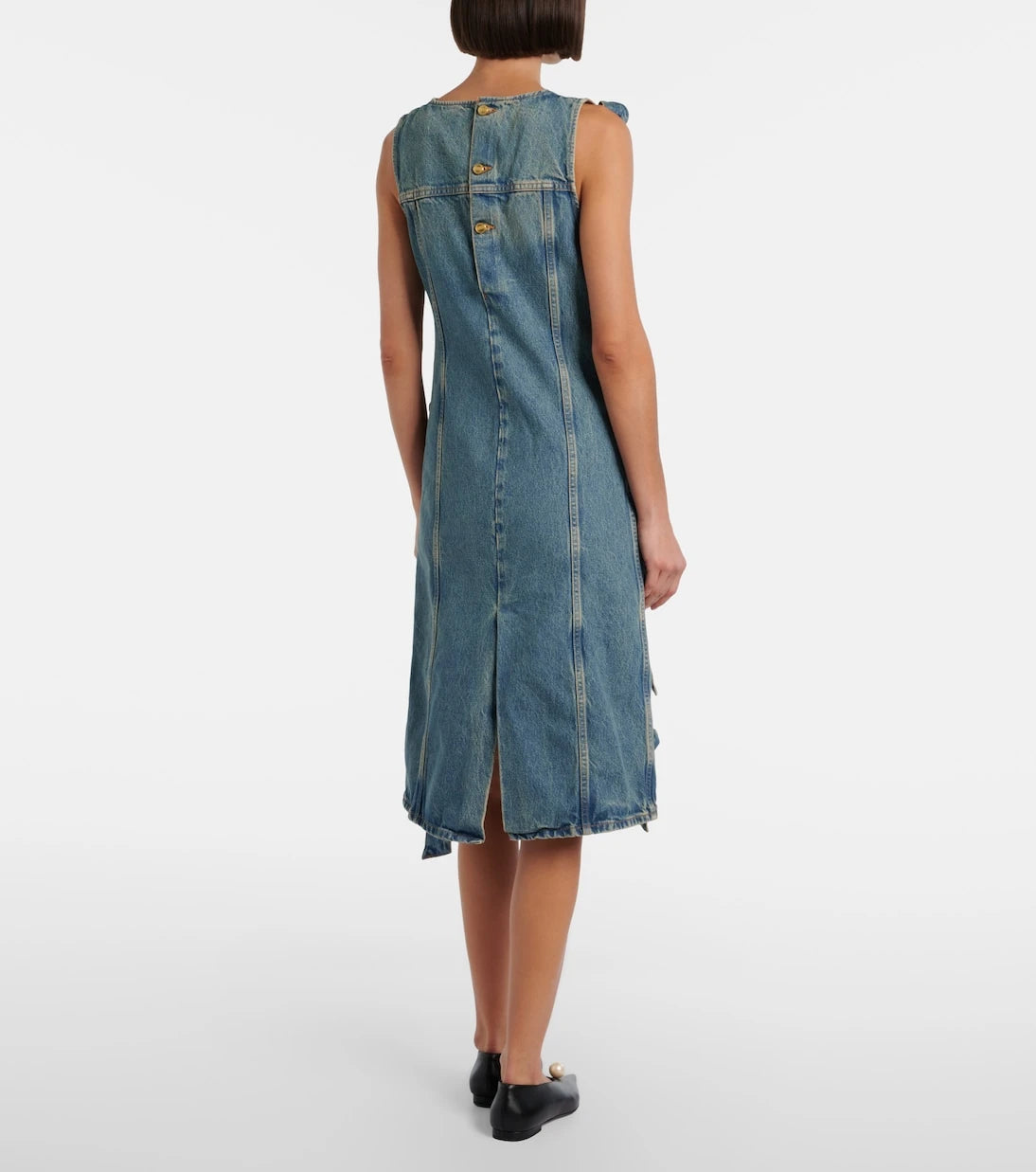 Ganni - Bow-detail denim midi dress