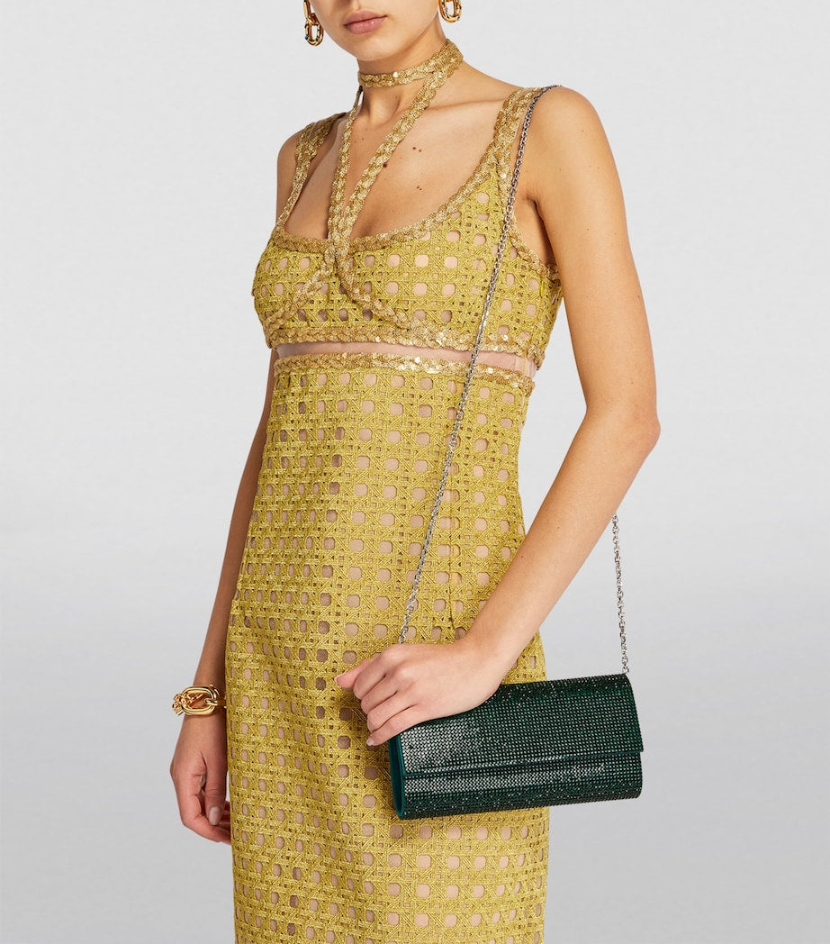 Green Satin Crystal-Embellished Perry Clutch Bag