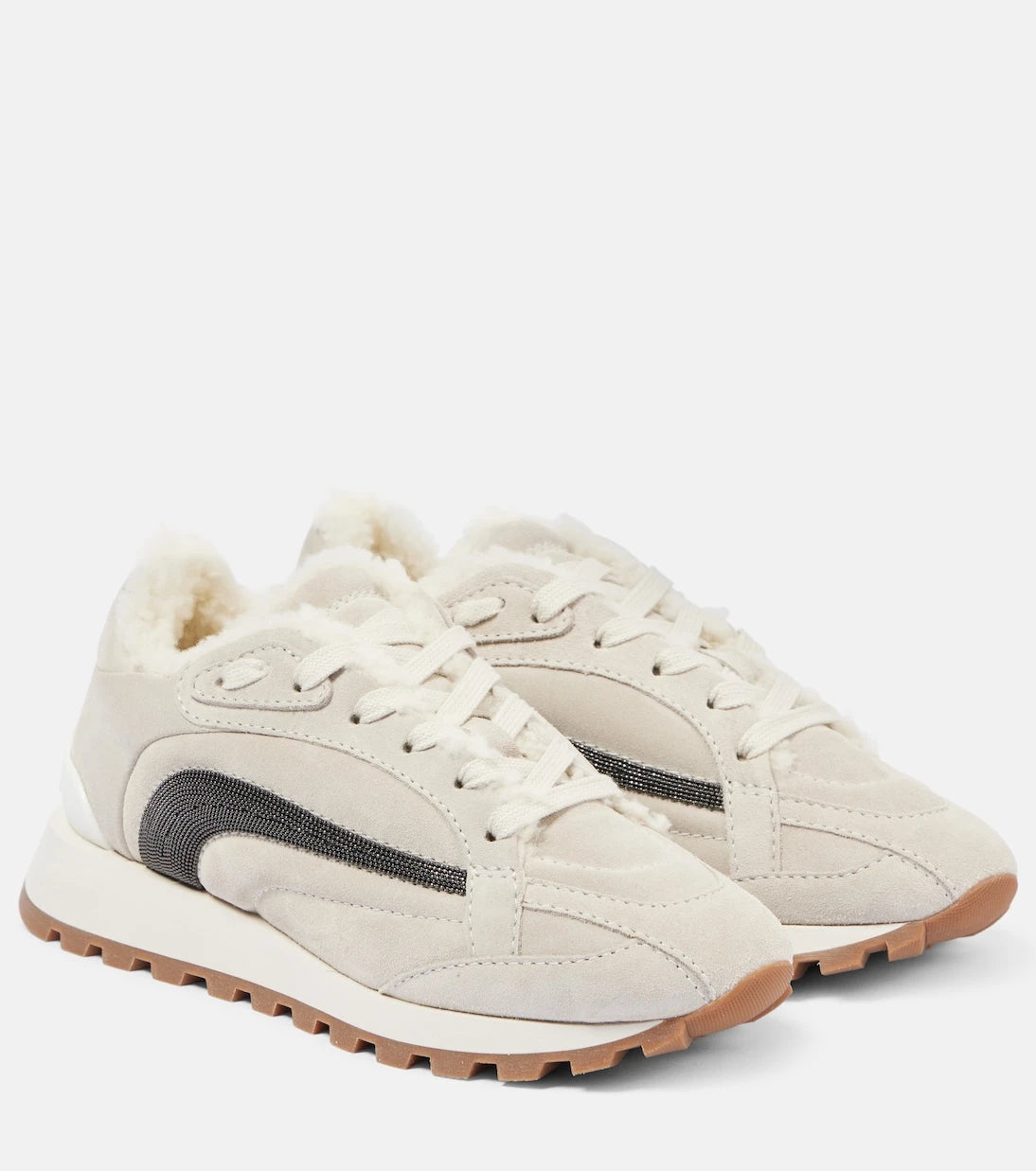 Brunello Cucinelli - Monili shearling-trimmed suede sneakers