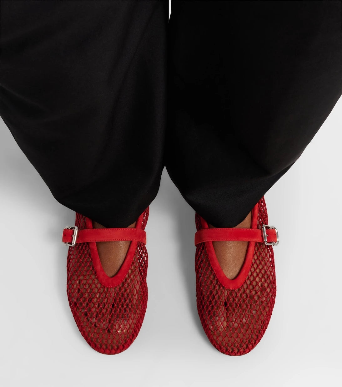 Alaïa - Suede-trimmed fishnet ballet flats