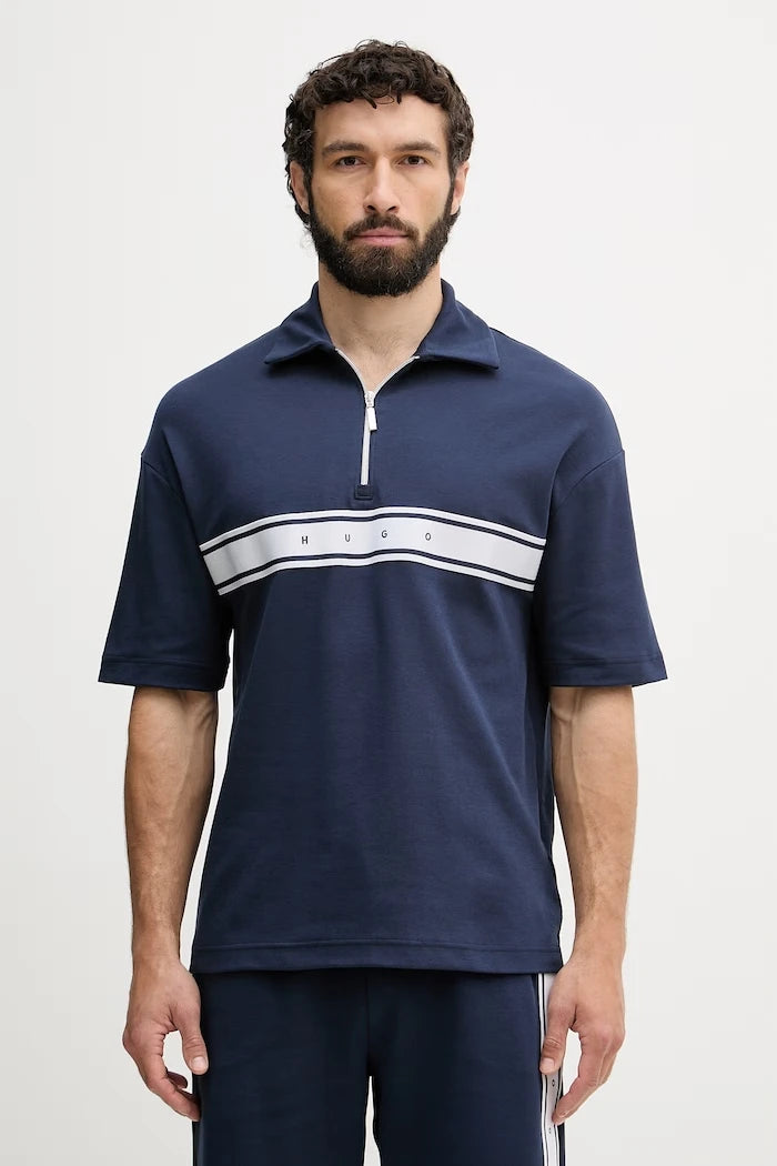 HUGO erkek pamuklu NAUTIX ZIP POLO