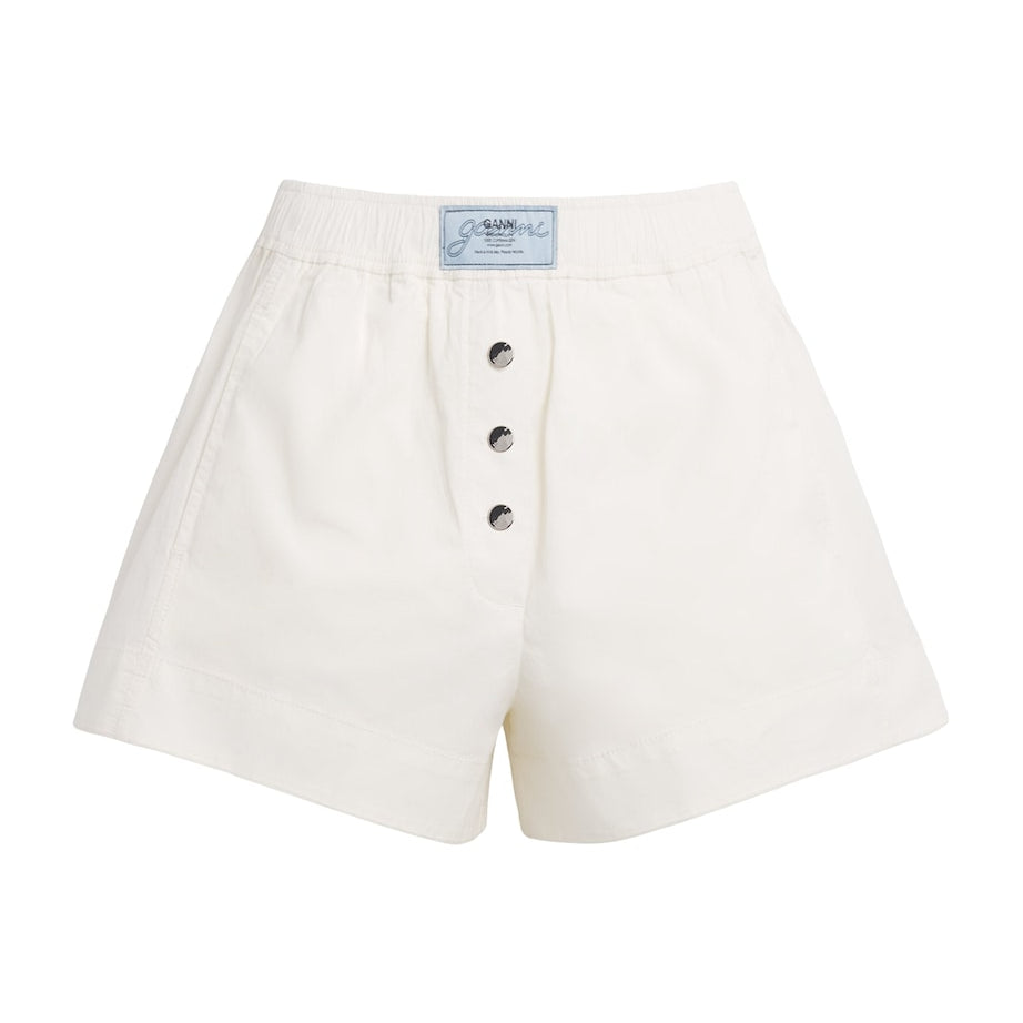 GANNI White Organic Cotton Elasticated Shorts