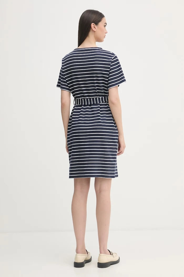U.S. Polo Assn. Pamuk Elbise BOAT NECK BOXY SLEEVE STRIPE MIDI