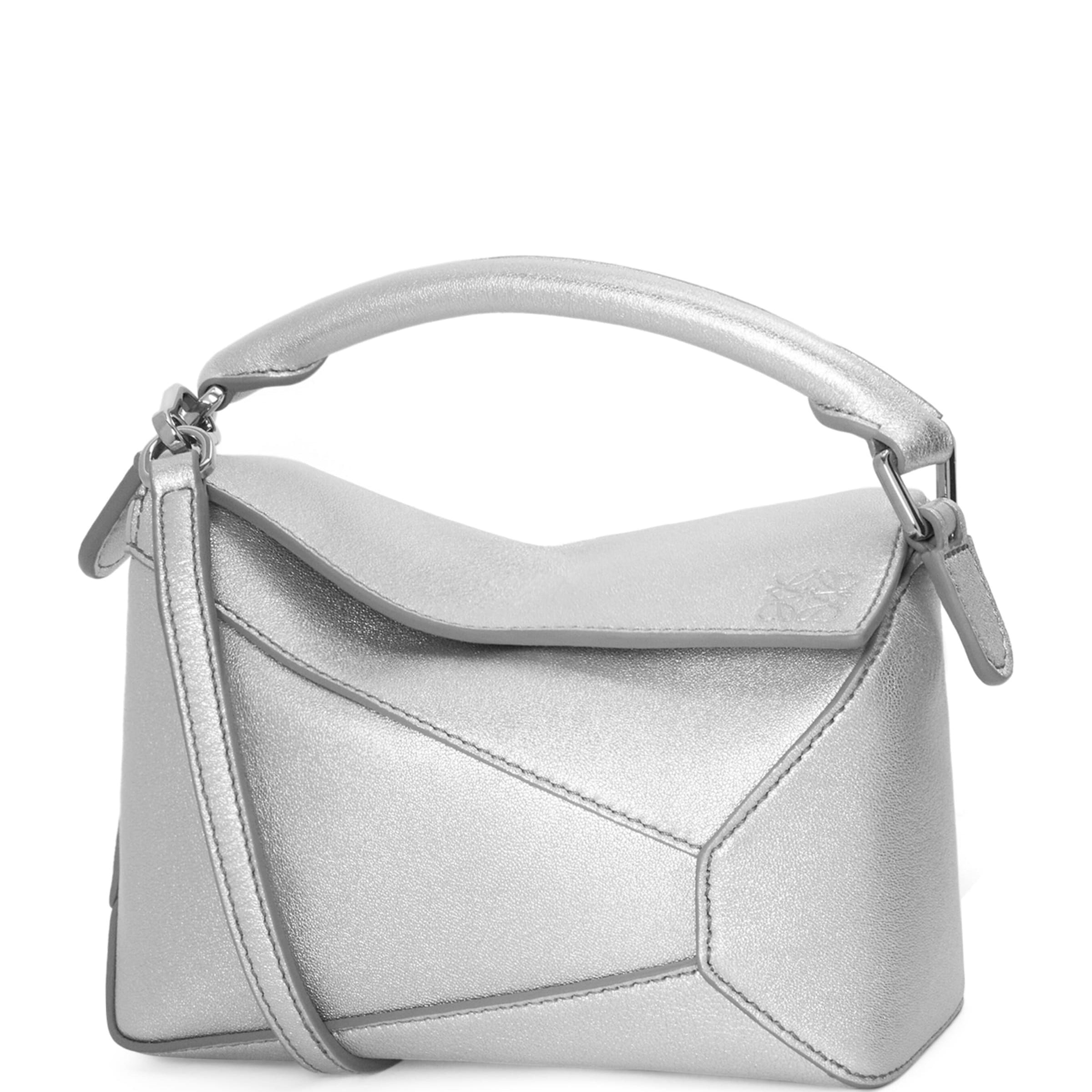 LOEWE Silver Mini Leather Puzzle Edge Top-Handle Bag