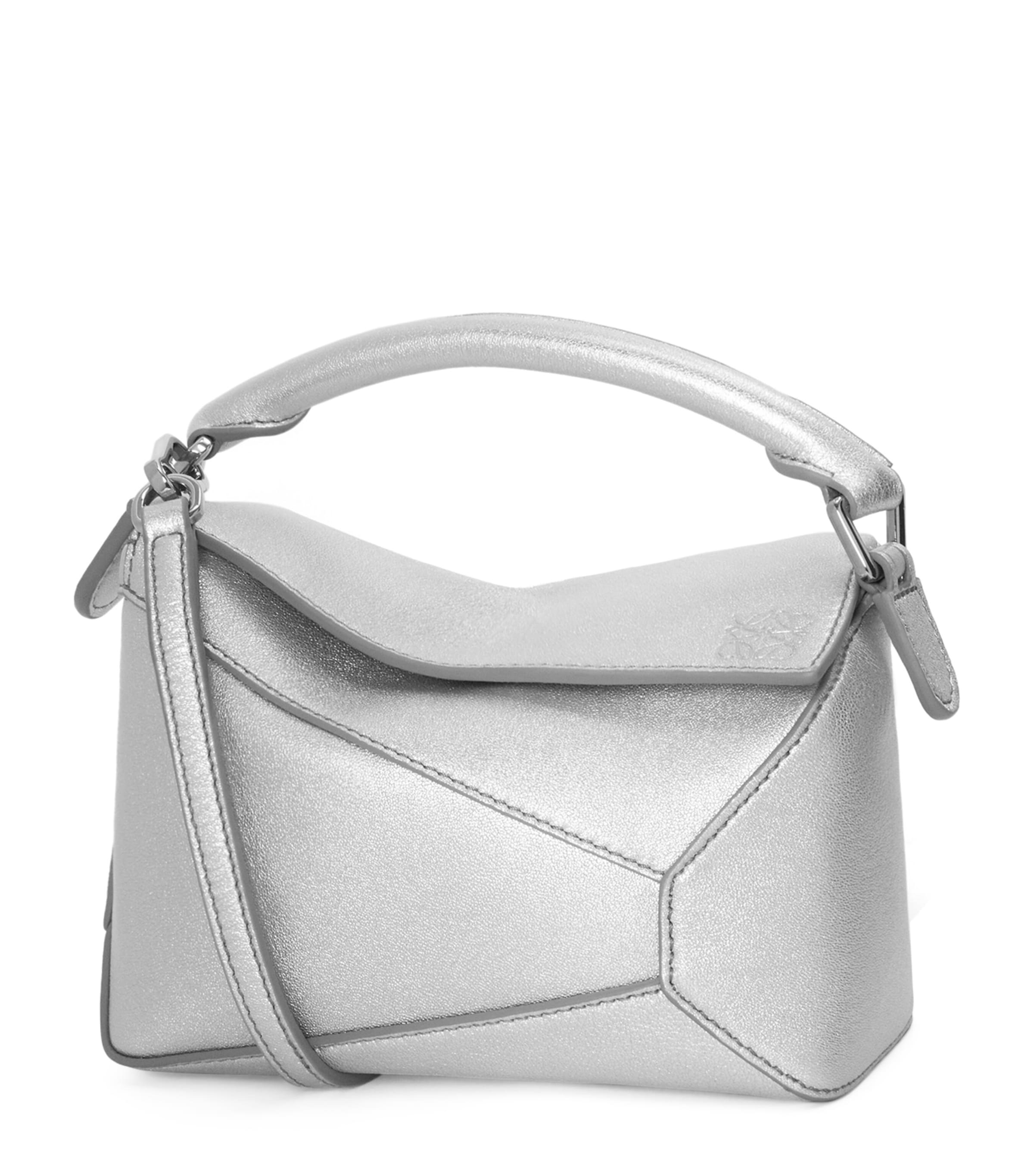 LOEWE Silver Mini Leather Puzzle Edge Top-Handle Bag