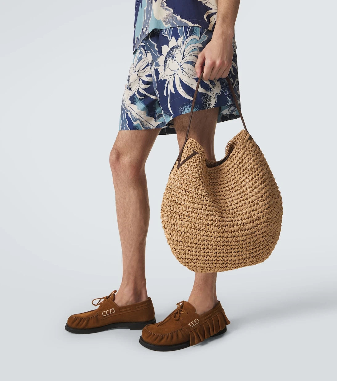 JW Anderson - Bulb XL suede-trimmed raffia bucket bag