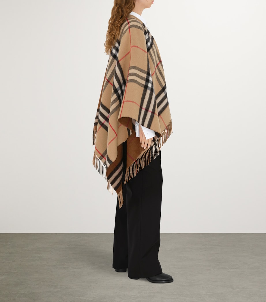 Brown Wool-Cashmere Contrast-Check Cape