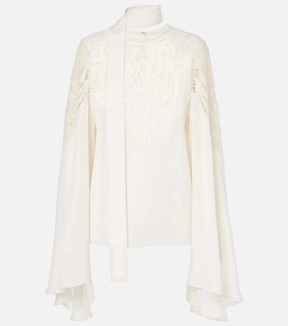 Elie Saab - Lace-trimmed tie-neck georgette blouse