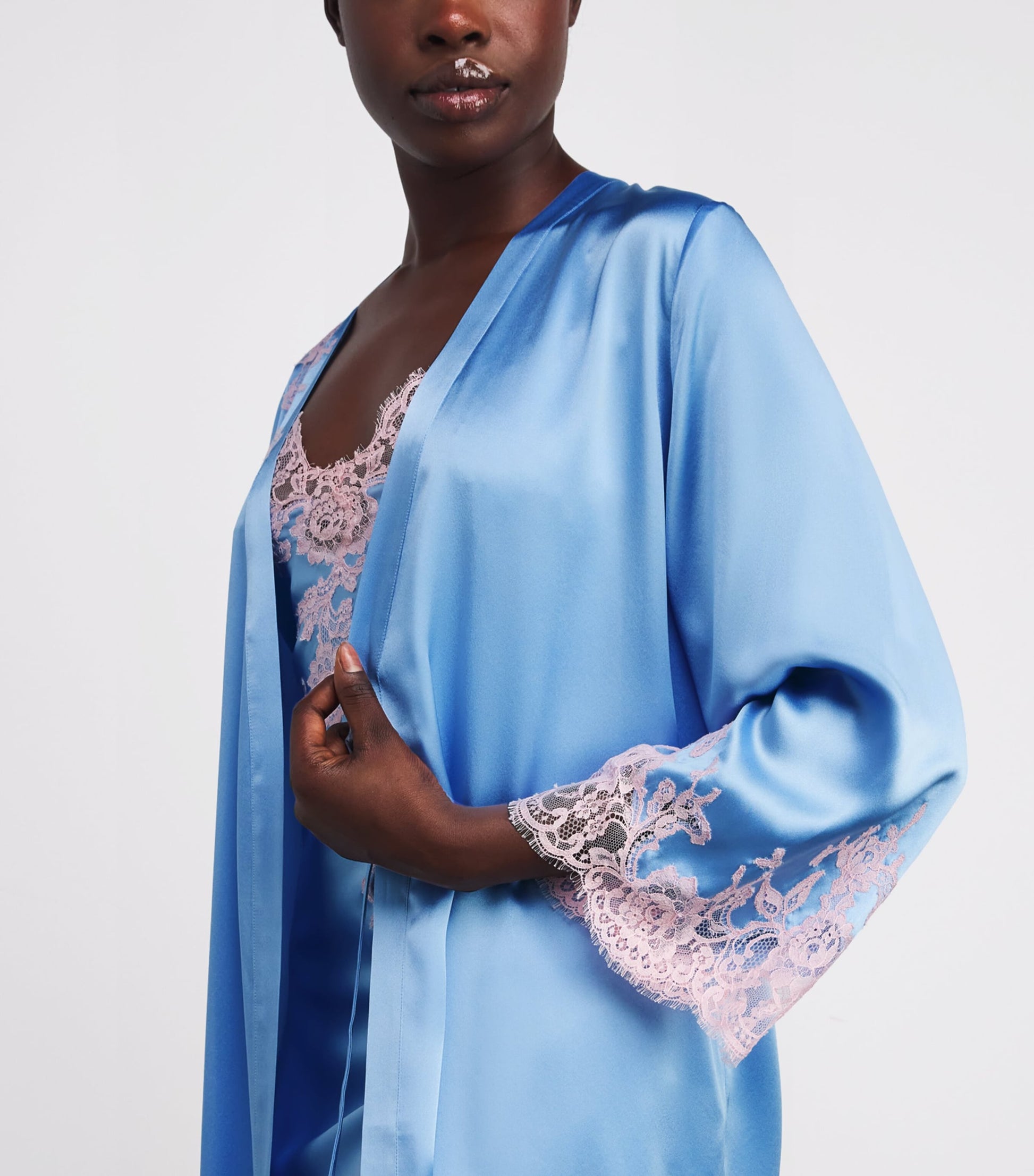 Silk Lace-Trim Bénédicte Long Robe