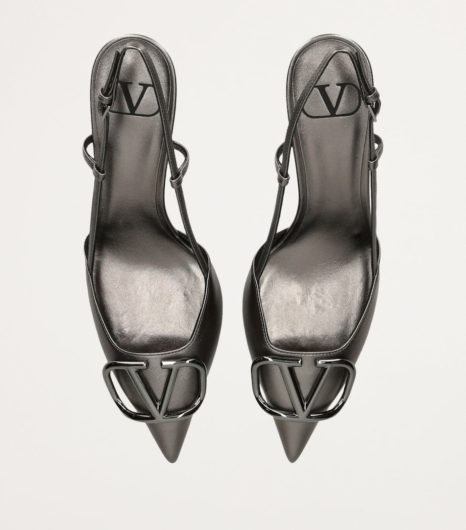 Valentino Garavani Grey Leather VLogo Slingback Pumps 80