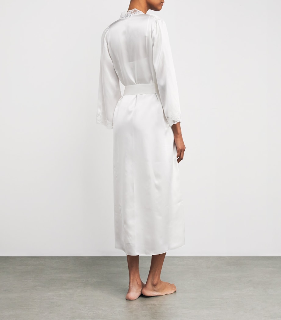 Gilda & Pearl Ivory Silk Lace-Trim In My Boudoir Long Robe