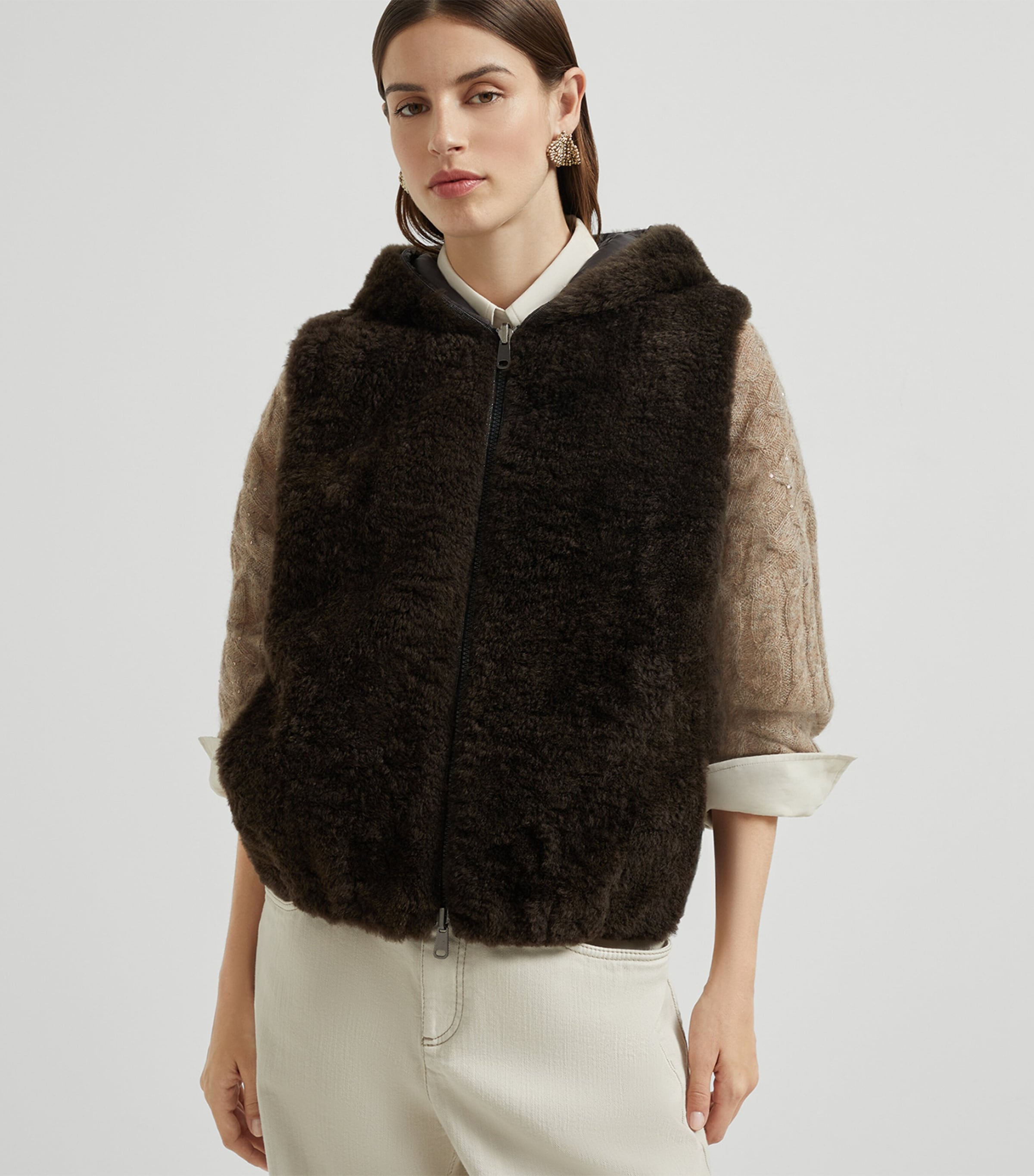 Brunello Cucinelli Brown Cashmere Hooded Vest