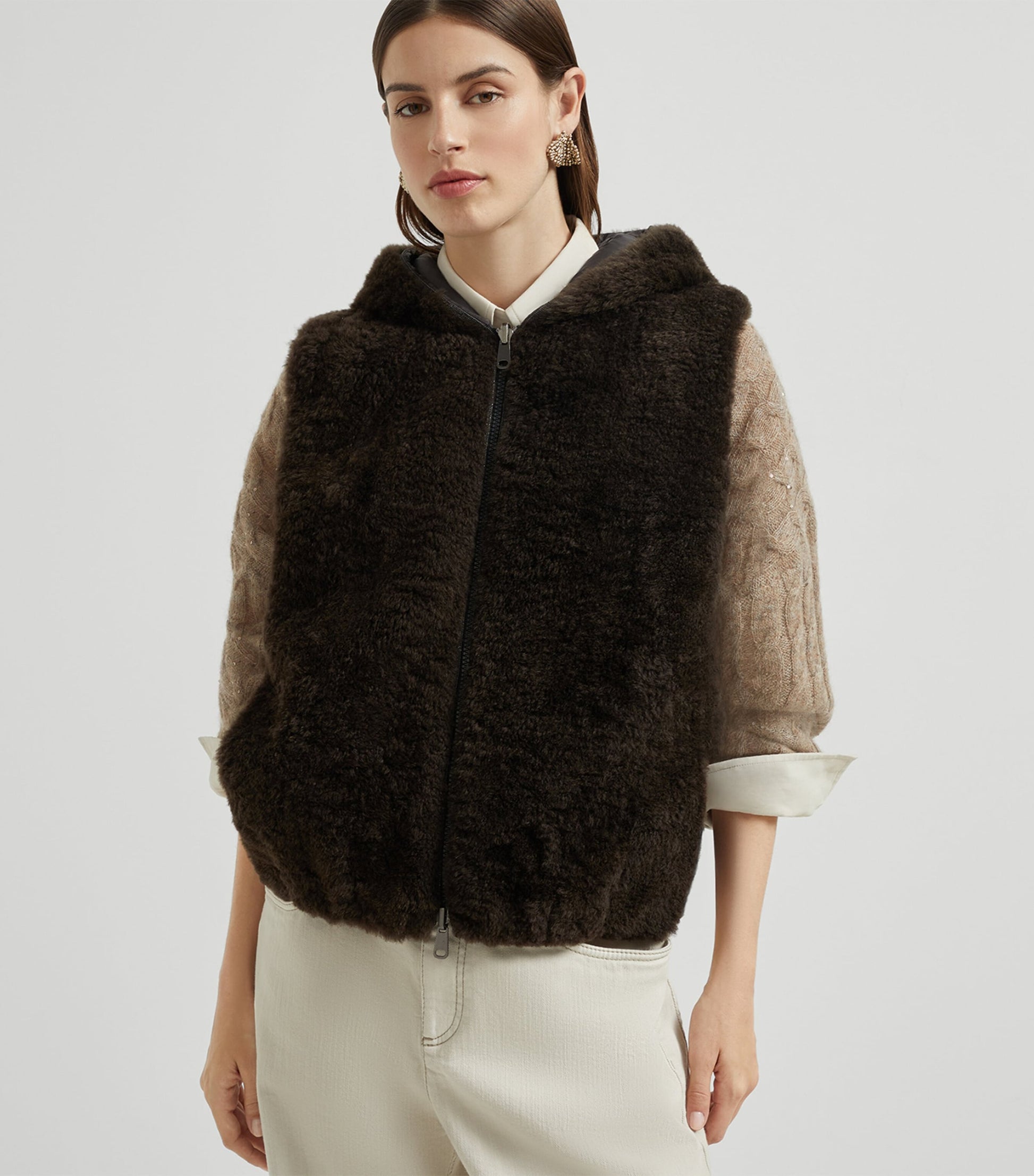 Brunello Cucinelli Brown Cashmere Hooded Vest