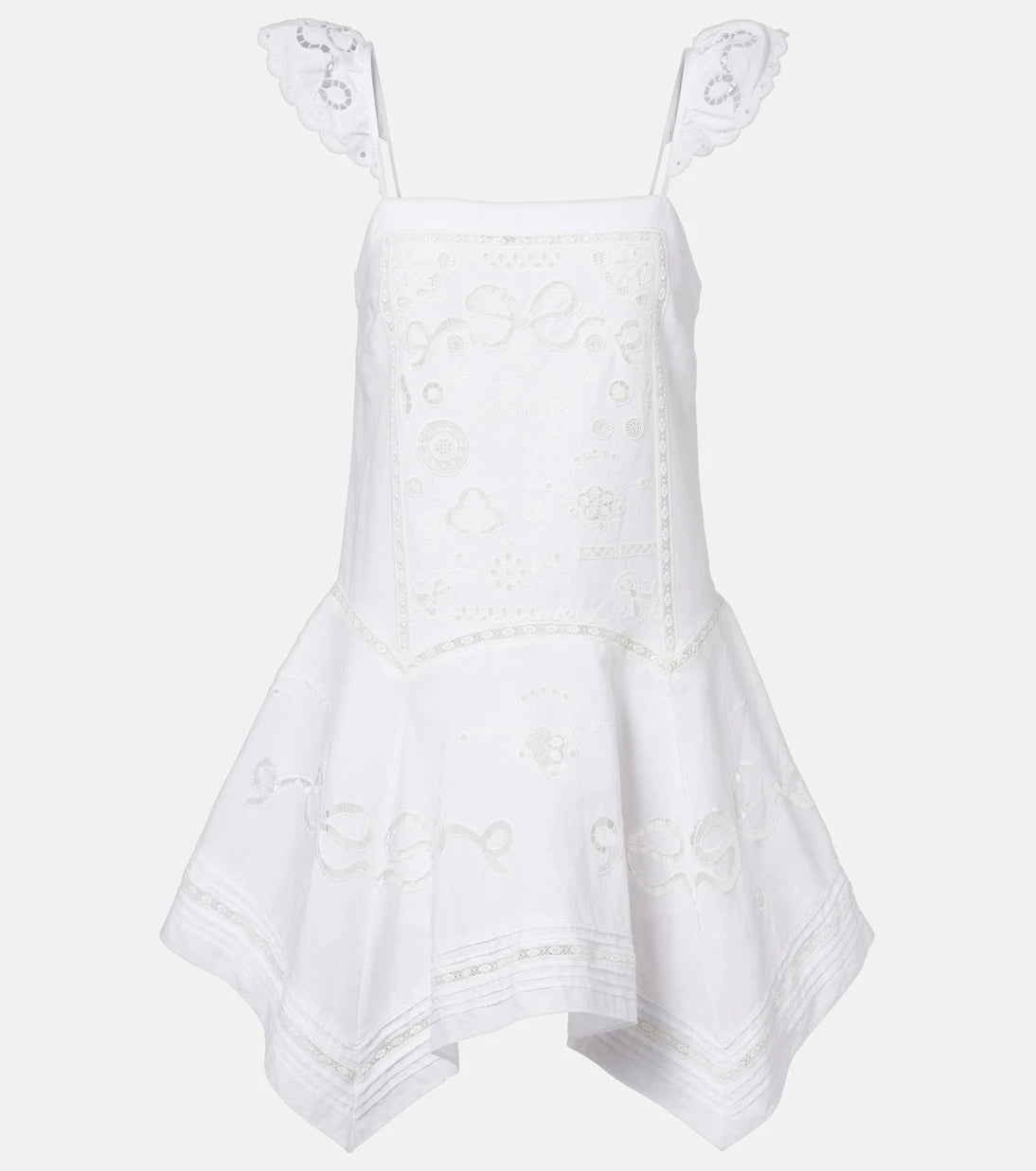 Self-Portrait - Embroidered linen and cotton poplin minidress