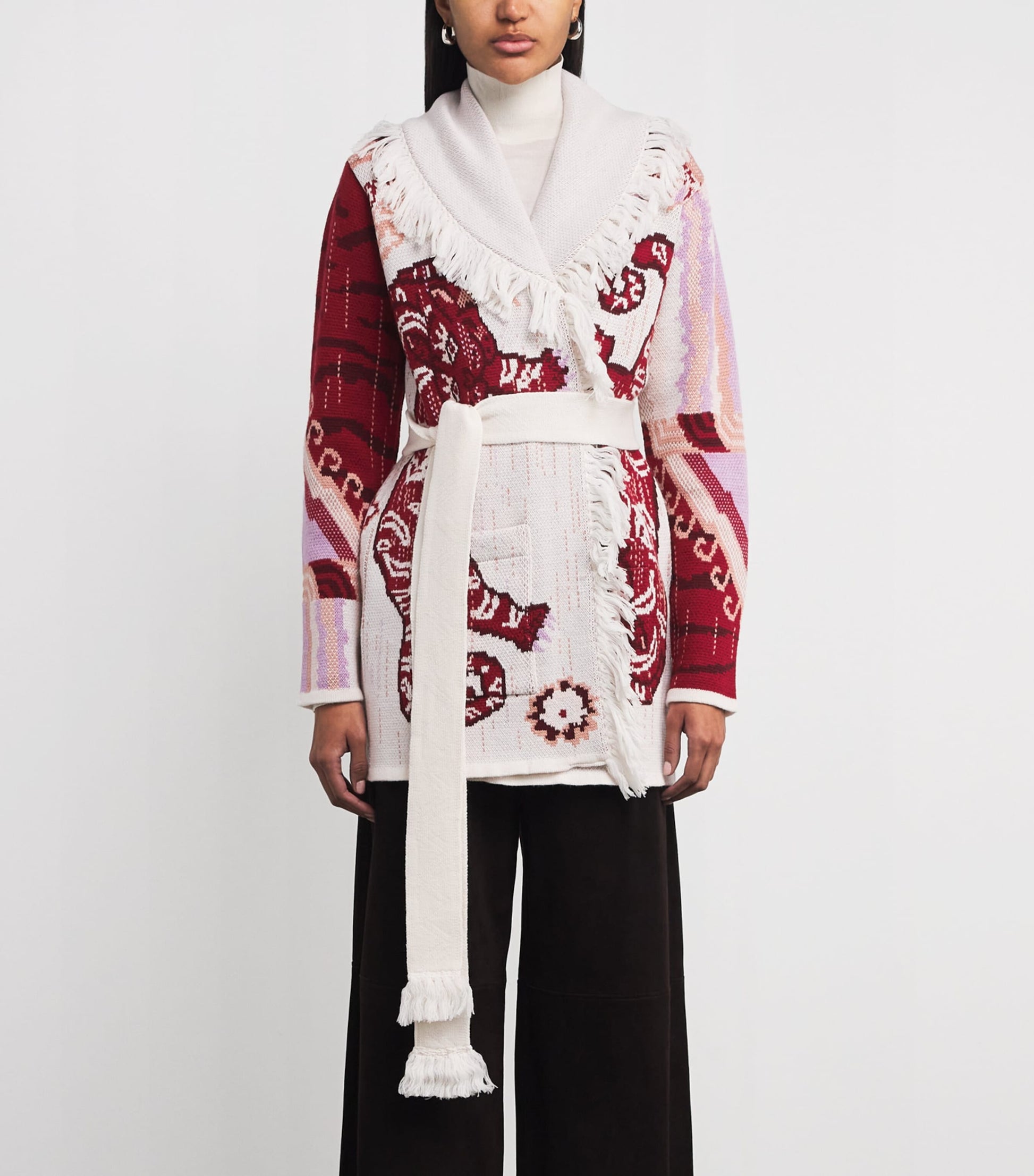 Ivory Merino Wool Jacquard Gene Cardigan