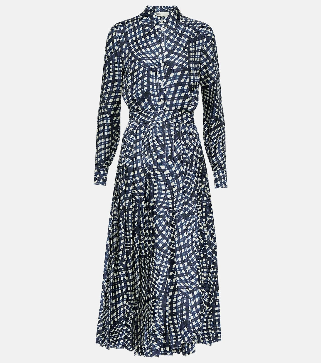 Tory Burch - Checked pleated silk shirt dress