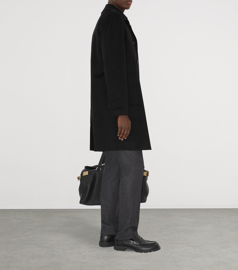 Black Cashmere Mid-Length Car Coat