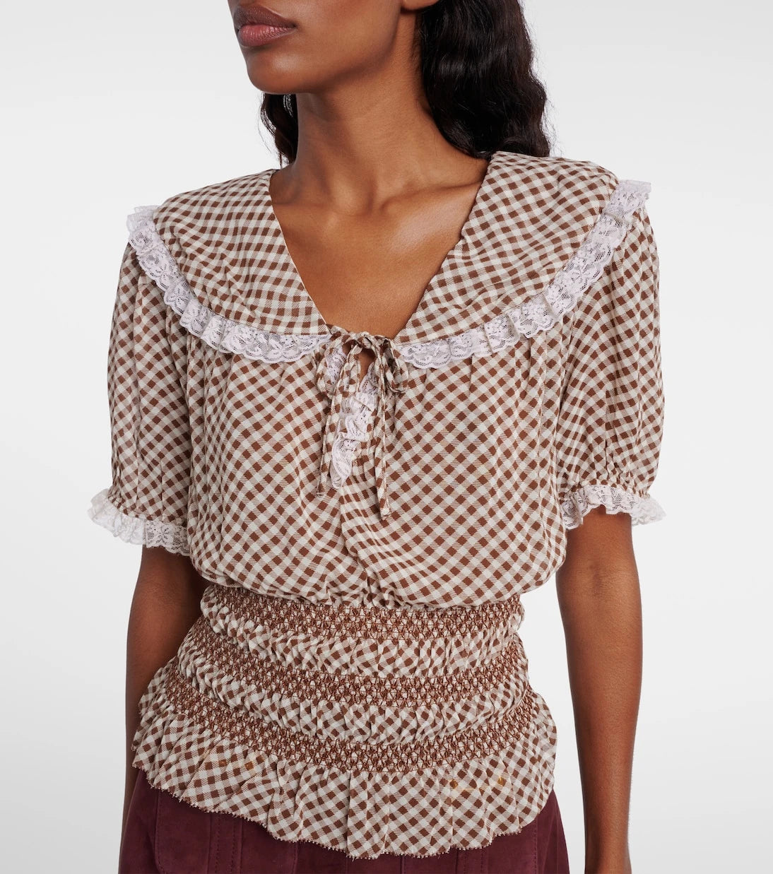 Rixo - Britt gingham shirred crêpe top
