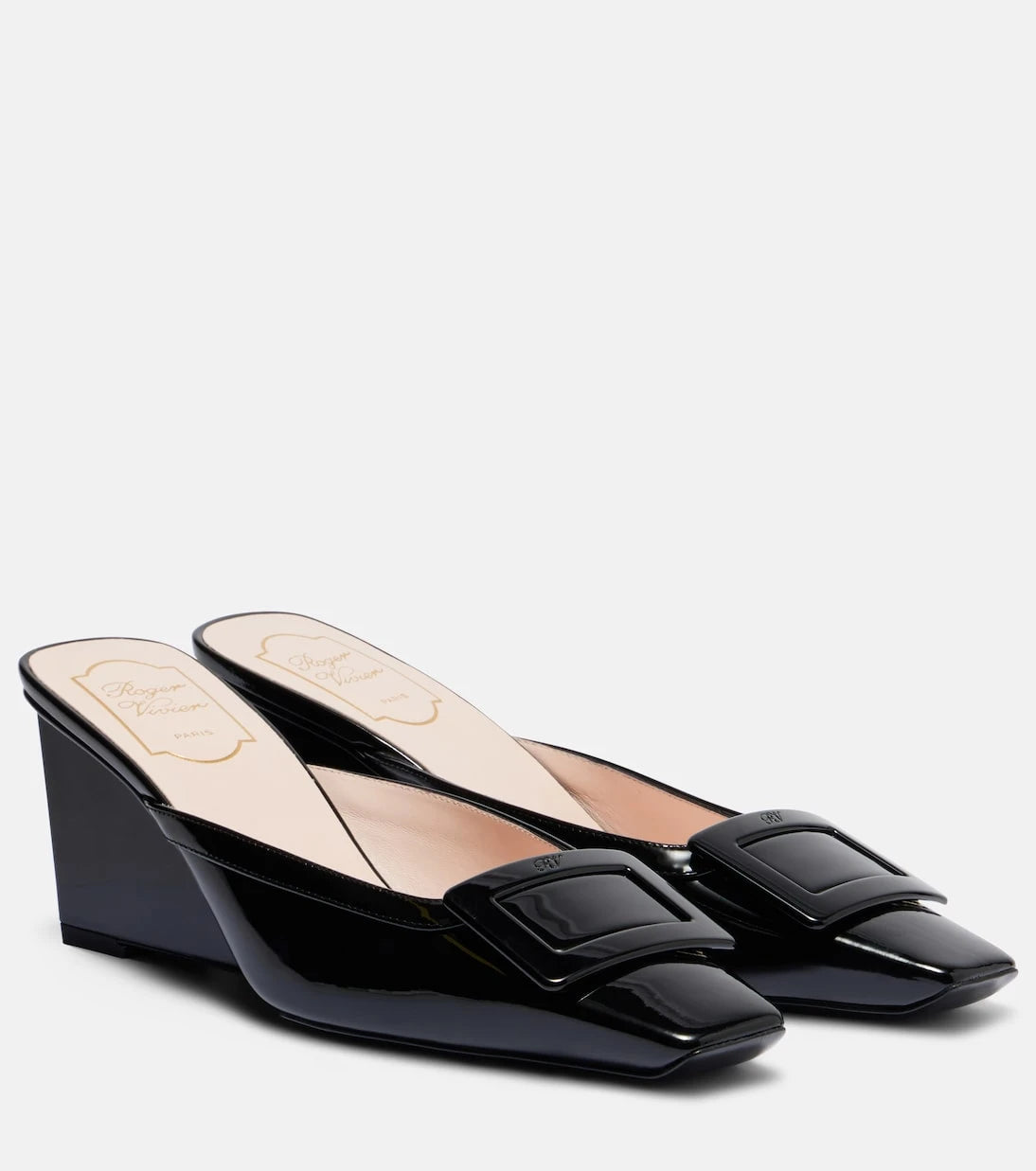 Roger Vivier - Belle Vivier 60 leather wedge mules