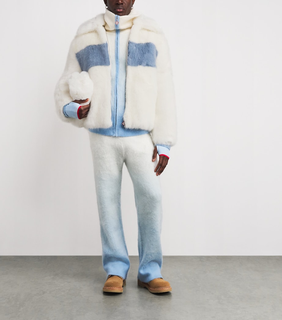 White Faux Fur Contrast Coat