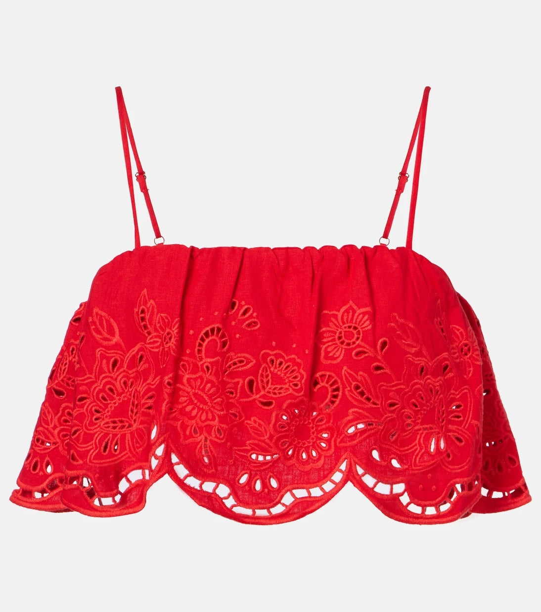 Farm Rio - Broderie anglaise linen-blend crop top
