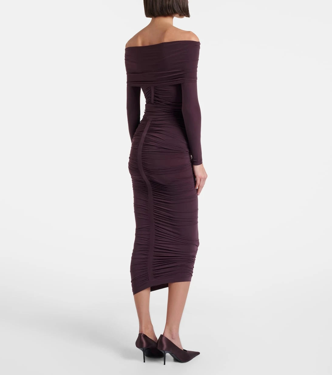 Wolford - توب مكشكش شبه شفاف ومفتوح الأكتاف