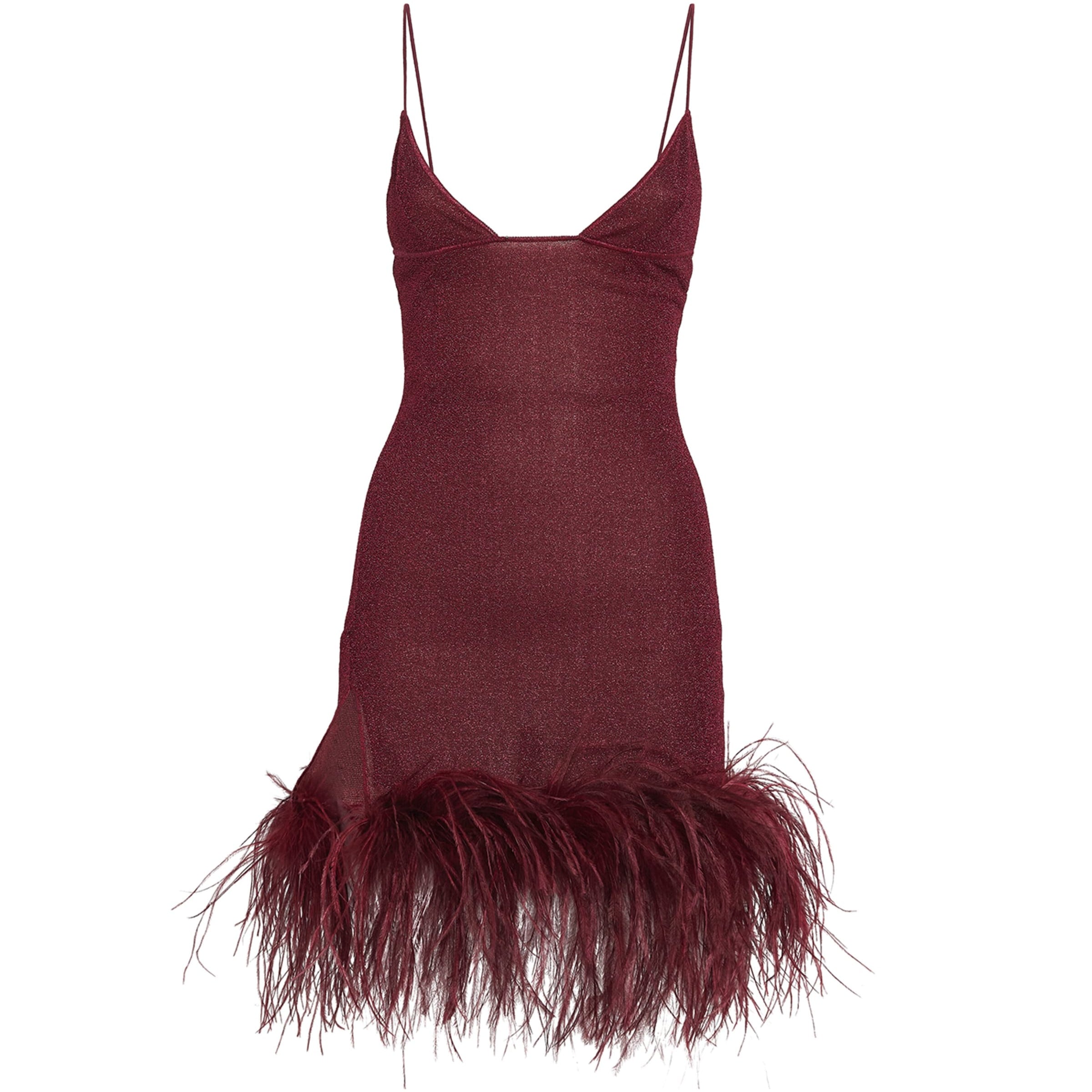 Oséree Burgundy Lumière Feather Mini Dress