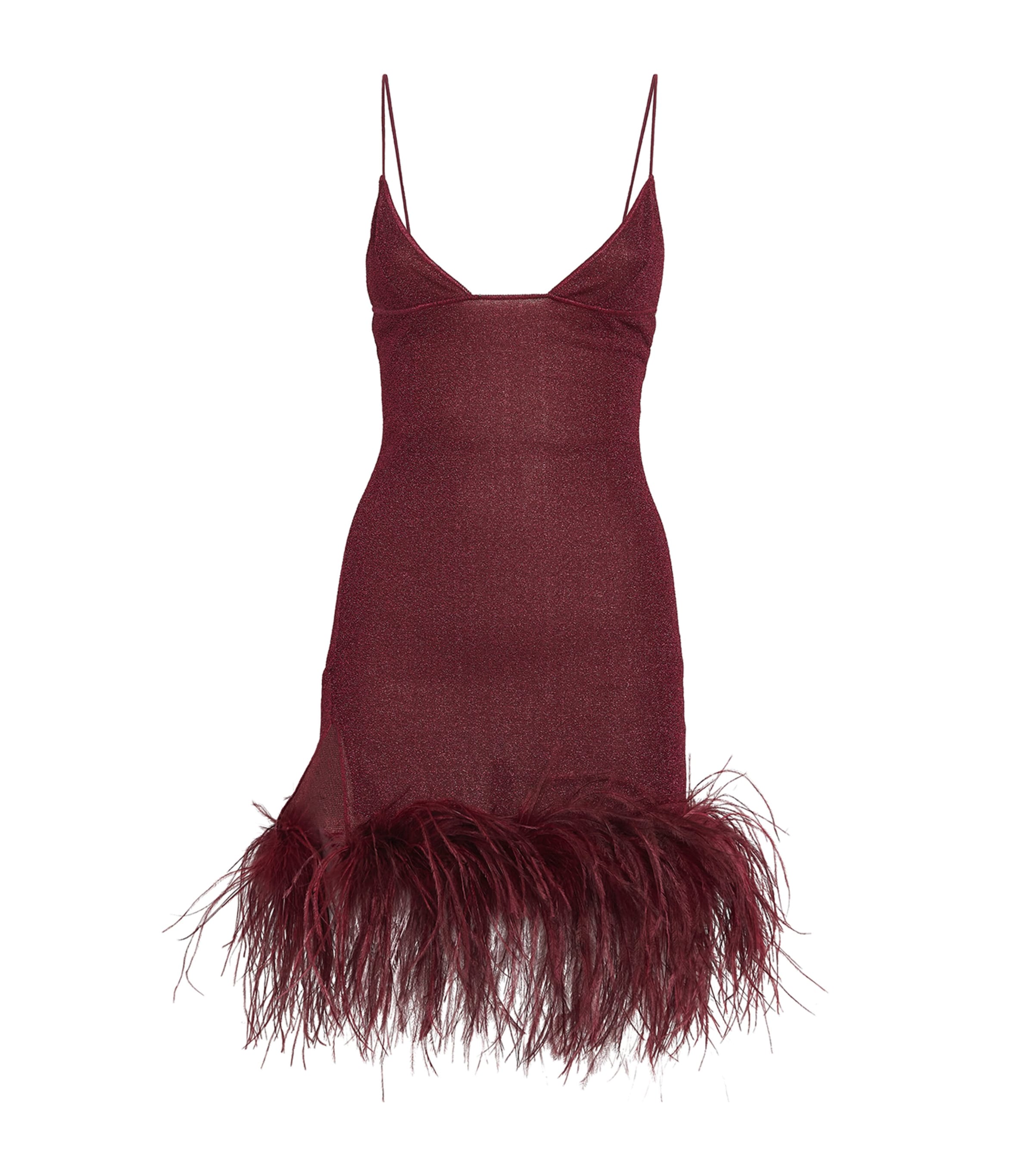 Oséree Burgundy Lumière Feather Mini Dress