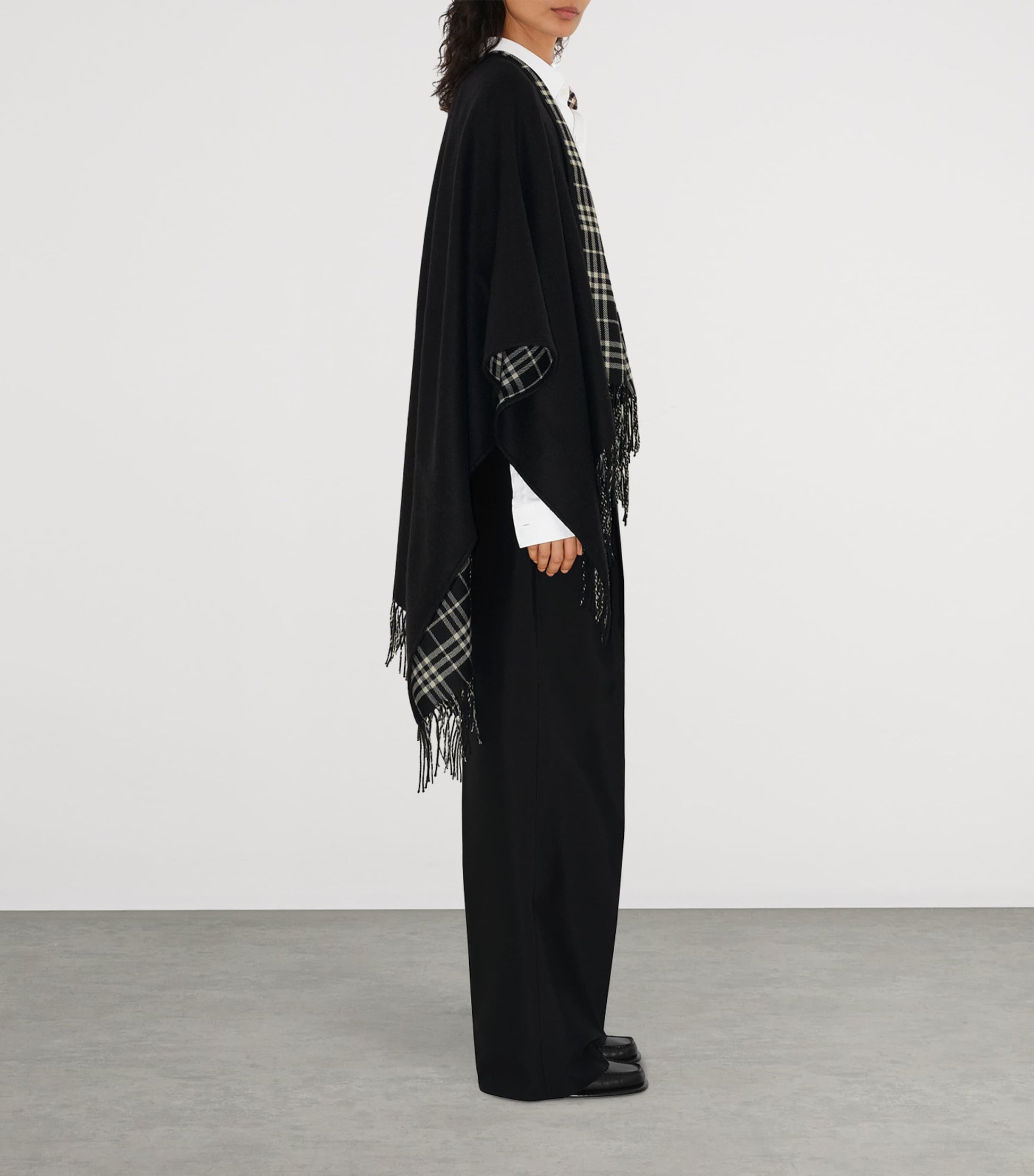 Burberry Black Wool Reversible Check Cape