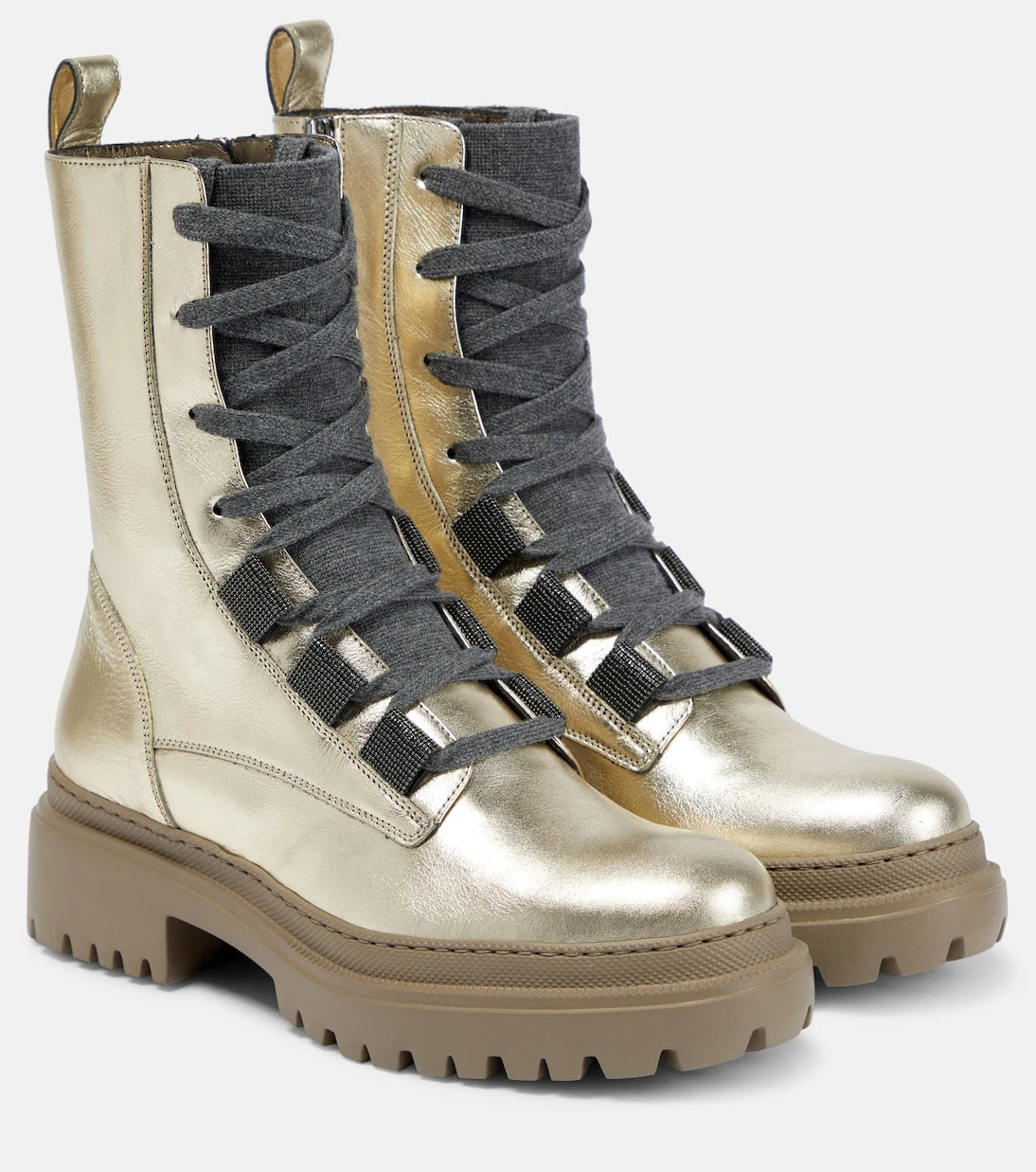 Brunello Cucinelli - Metallic leather lace-up boots