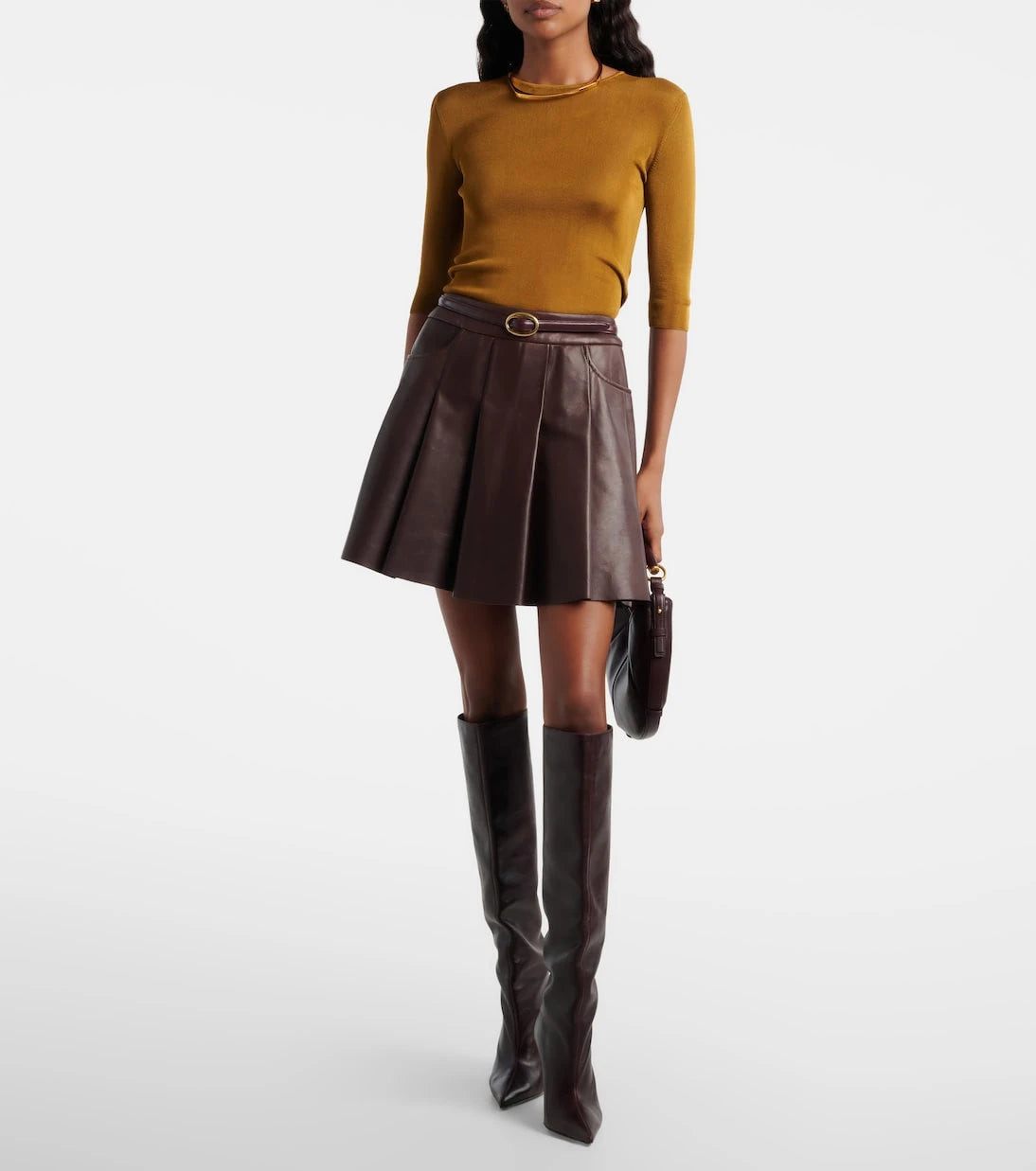 Nour Hammour - Pleated leather miniskirt