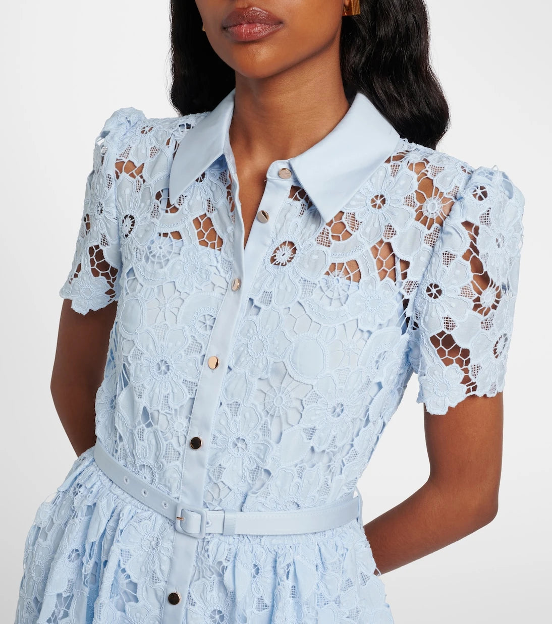 Self-Portrait - Belted lace shirt dress