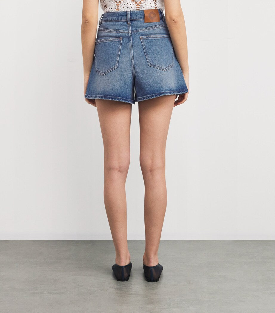 Blue Denim Braided-Trim Shorts