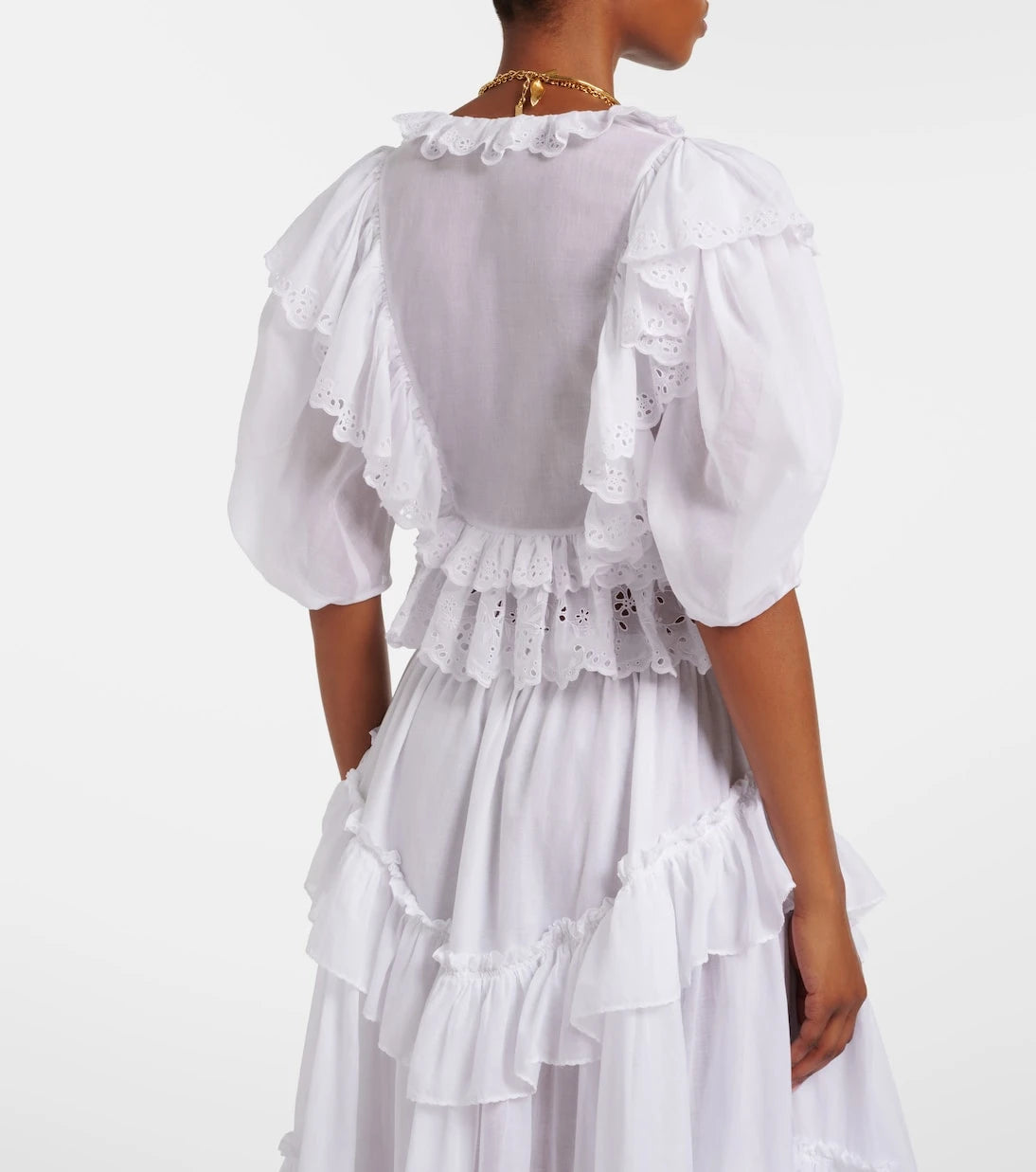 Chloé - Embroidered ruffled cotton top