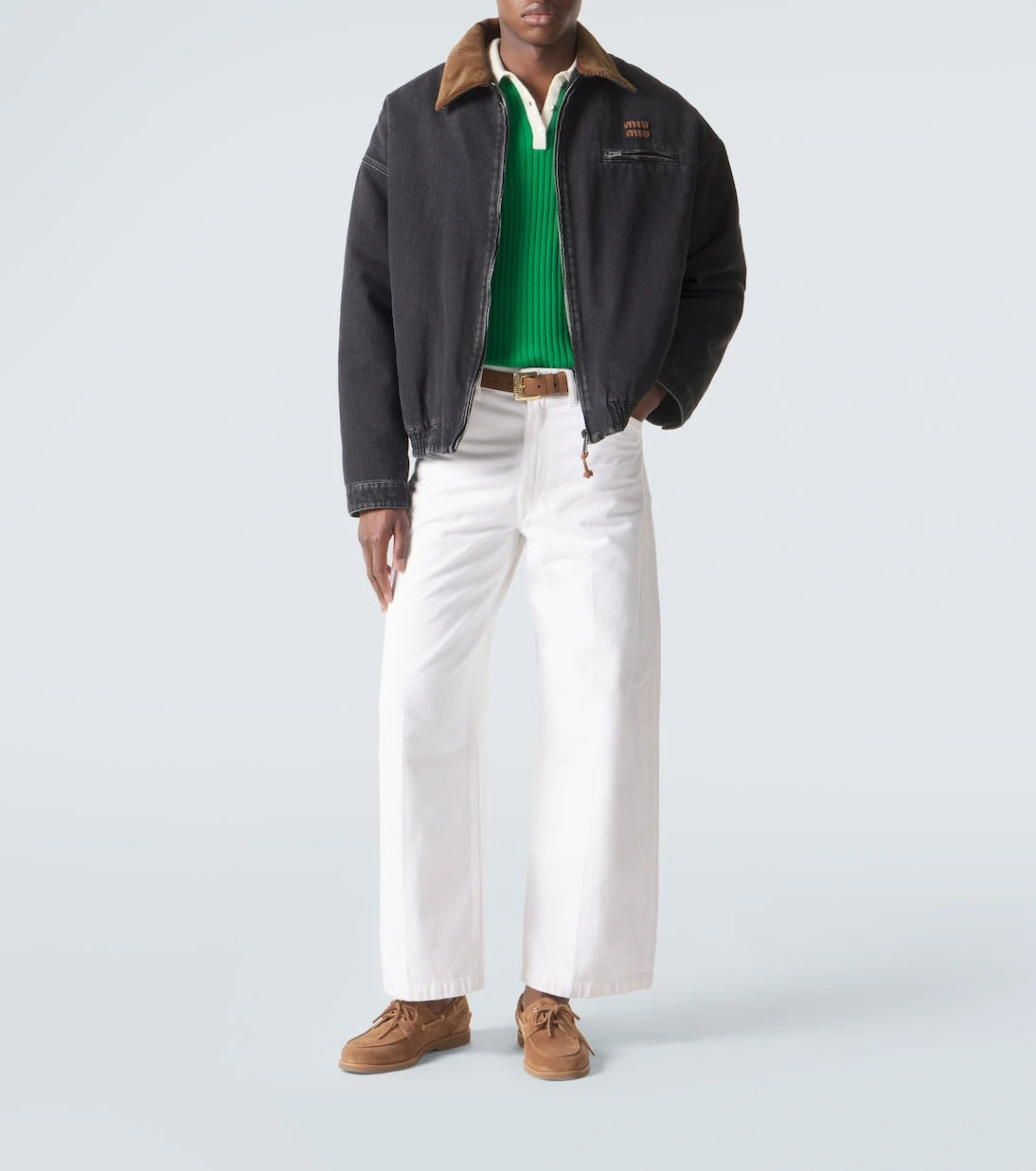 Miu Miu - Corduroy-trimmed denim blouson jacket
