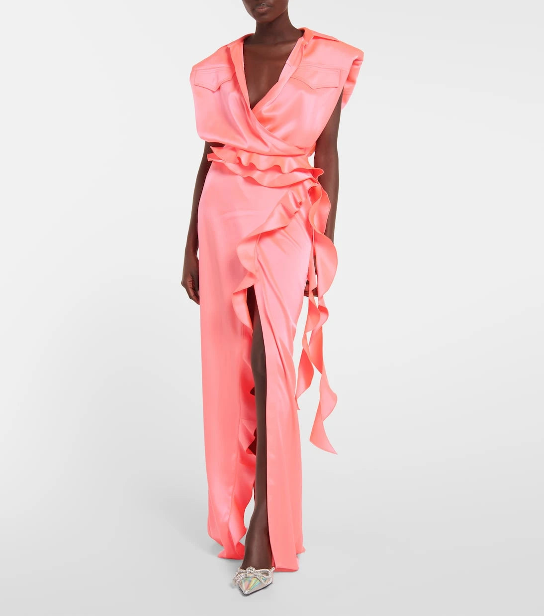 David Koma - Ruffle satin wrap gown