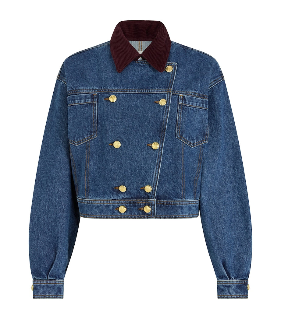 Claudie Pierlot Blue Corduroy-Collar Denim Jacket